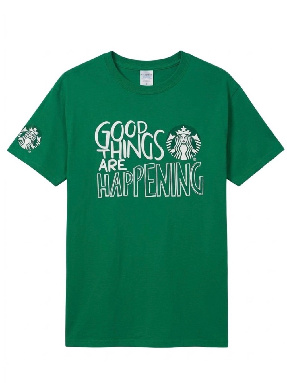 Starbucks Employee T-Shirt Green Good Things Are Happening Graphic Tee Large